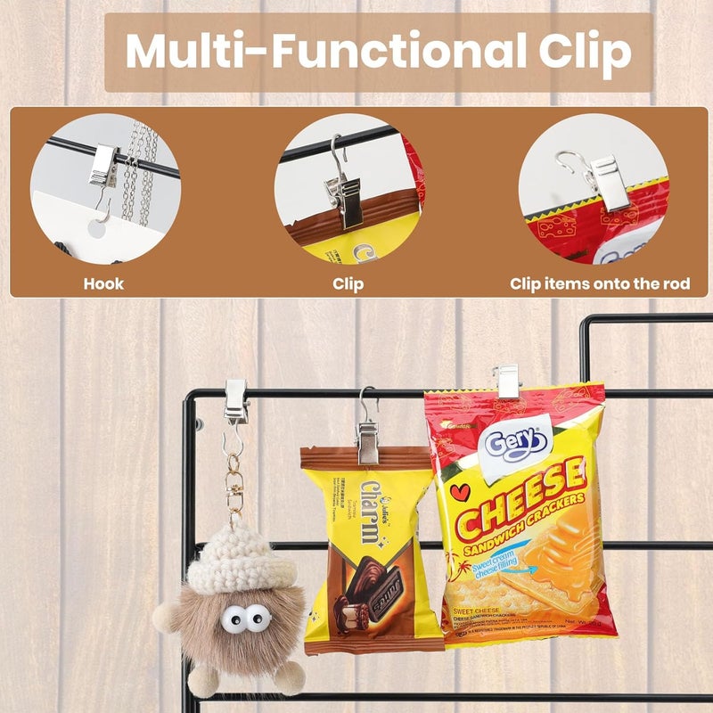 vefix Chip Rack Display Stand with 60 Clips, 7 Rows Snack Retail Display Rack, Chip Bag Holder for Party, Snack Bar Station for Concession Stand, Candy Display - Image 3